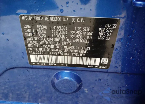 2022 Honda Hr-V Awd Sport z USA, uszkodzony, nr VIN 3CZRU6H17NM776183